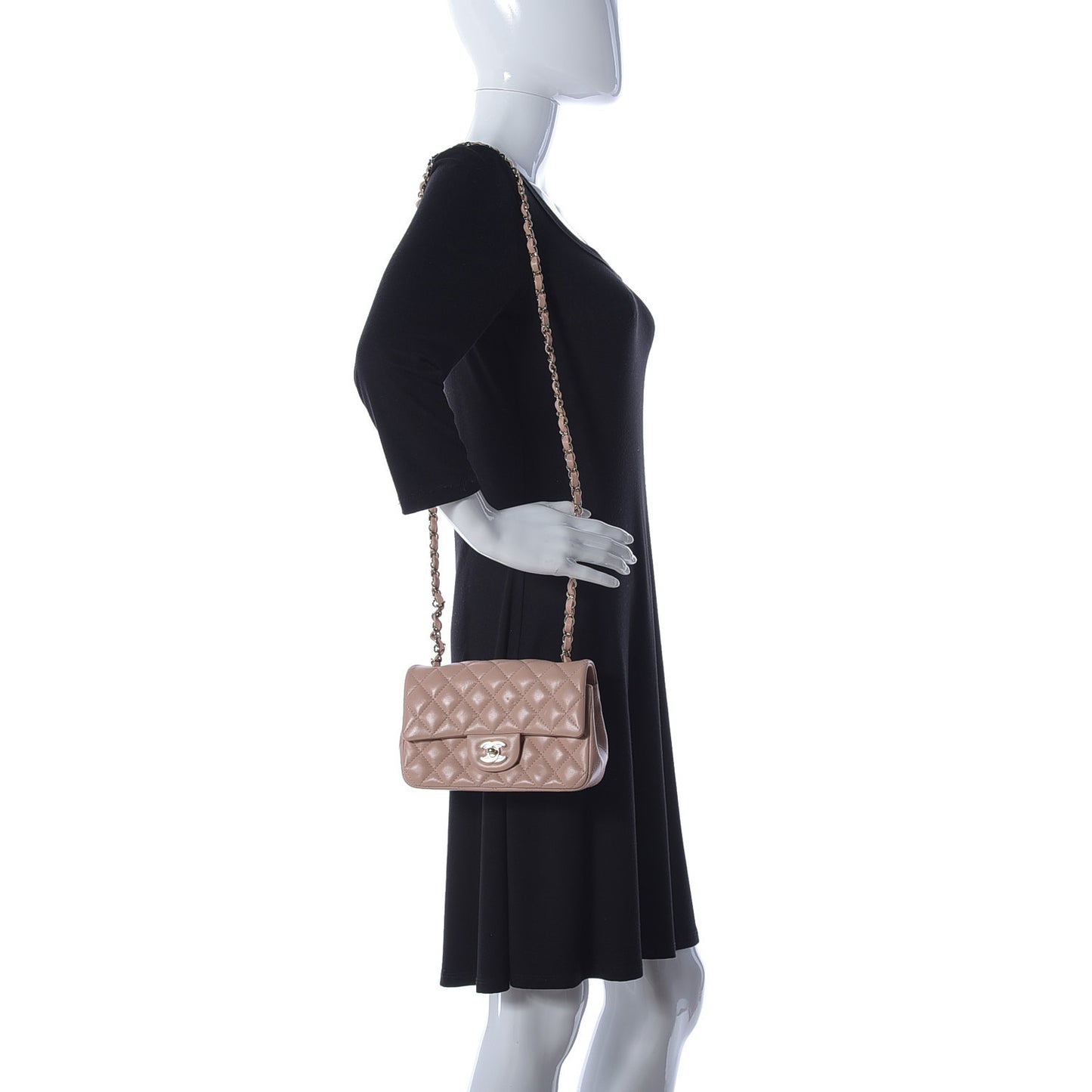 Lambskin Quilted Mini Rectangular Flap Beige