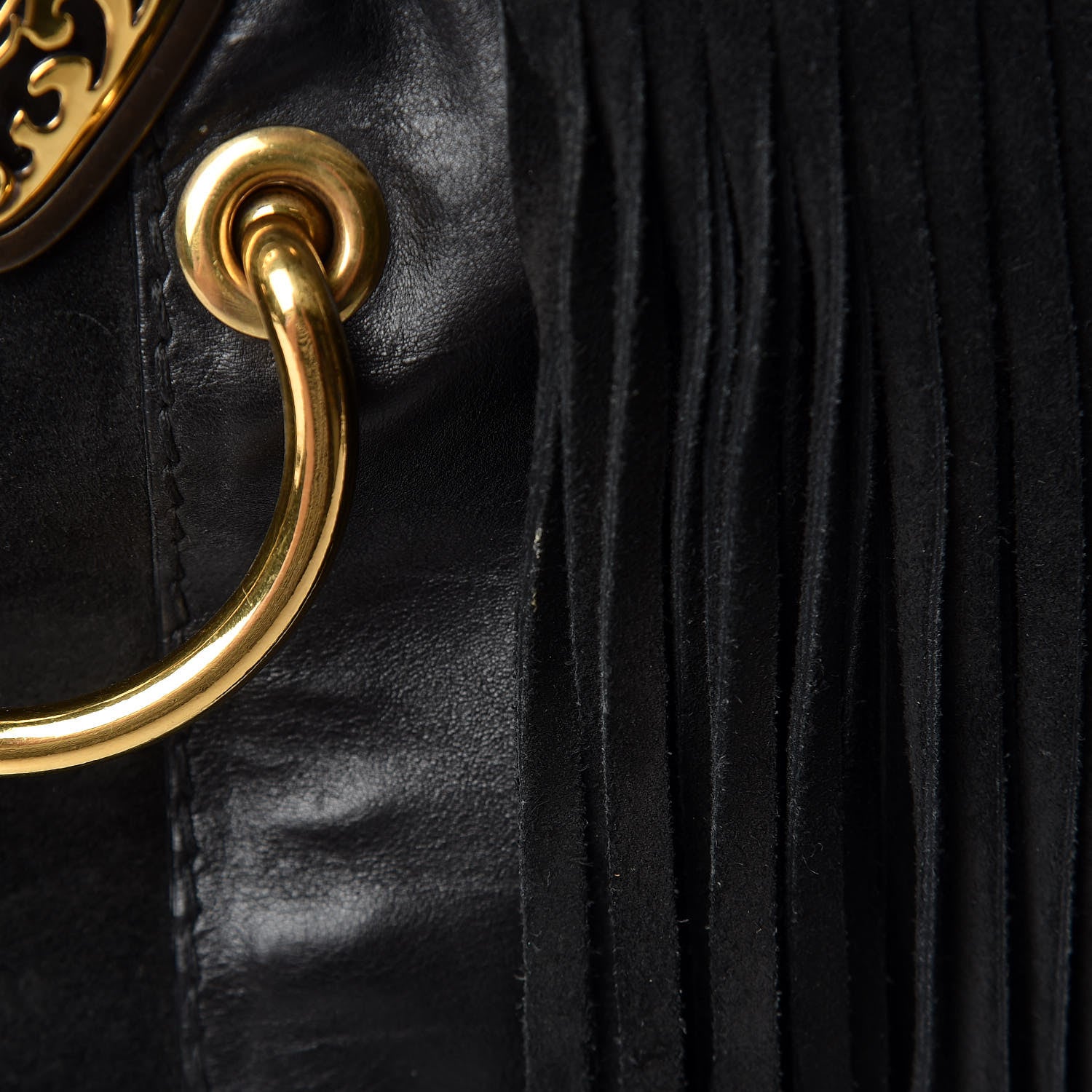 Gucci Calfskin Suede Fringe Large Babouska Tote Black 20 of 21