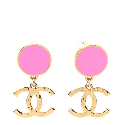 Chanel Metal Resin Disc CC Drop Earrings Gold Pink 1 of 5