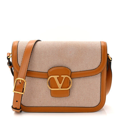 Valentino Garavani Smooth Calfskin Canvas 9to5 Shoulder Bag Natural Golden 1 of 9