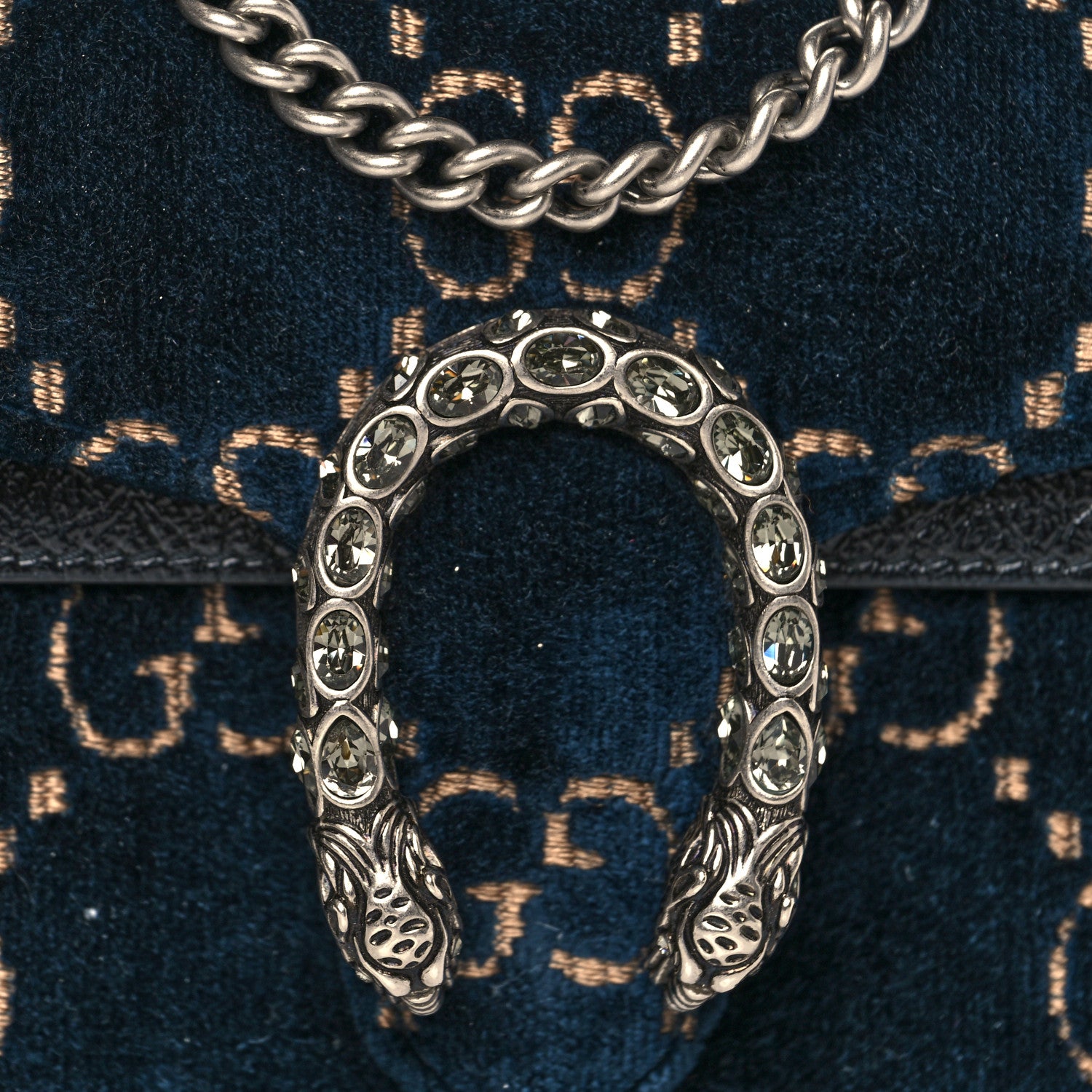 Gucci Velvet GG Monogram Super Mini Dionysus Shoulder Bag Blue Beige Black 7 of 9