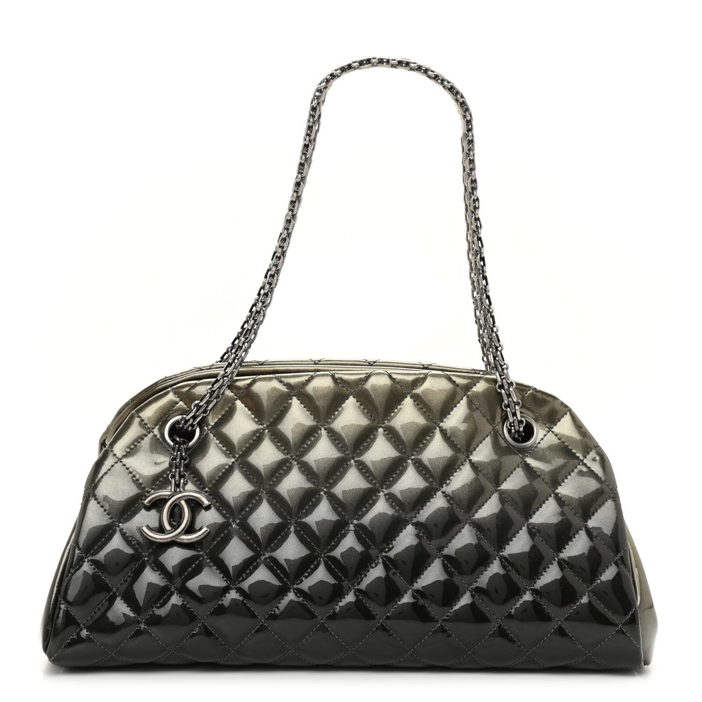 Metallic Patent Quilted Medium Just Mademoiselle Bowling Bag Silver Degrade