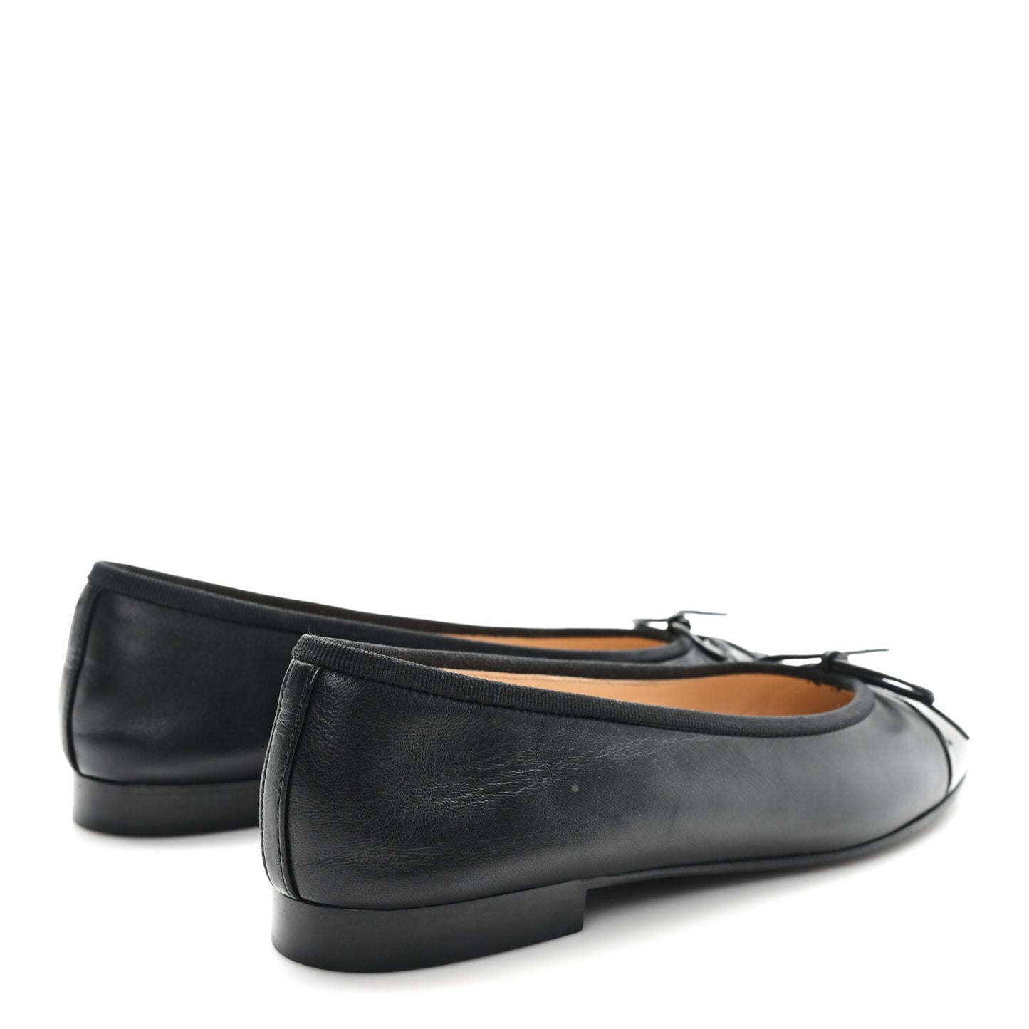 Lambskin Patent Cap Toe Ballerina Flats 38 Black