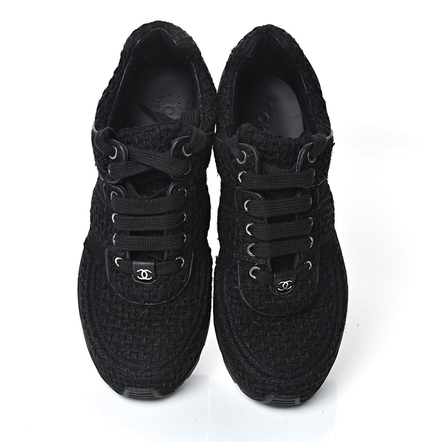 Tweed Calfskin Sneakers 38.5 Black