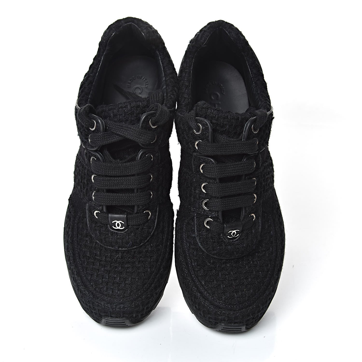 Chanel Tweed Calfskin Sneakers 38.5 Black 9 of 14