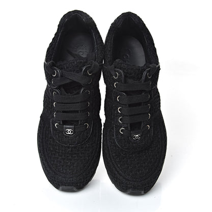 Chanel Tweed Calfskin Sneakers 38.5 Black 9 of 14
