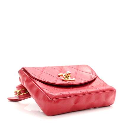 Chanel Lambskin Diamond Stitched Waist Chain Belt Flap Bag 75 30  Red 4 of 10