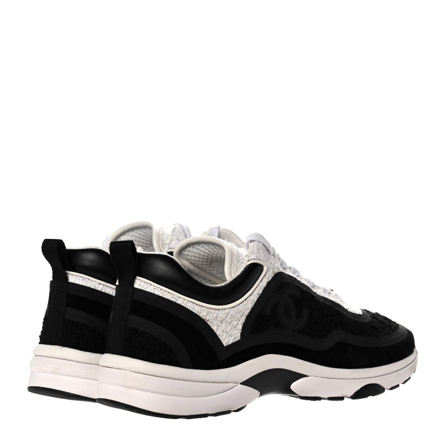 Tweed Suede Calfskin CC Sneakers 41 Black White