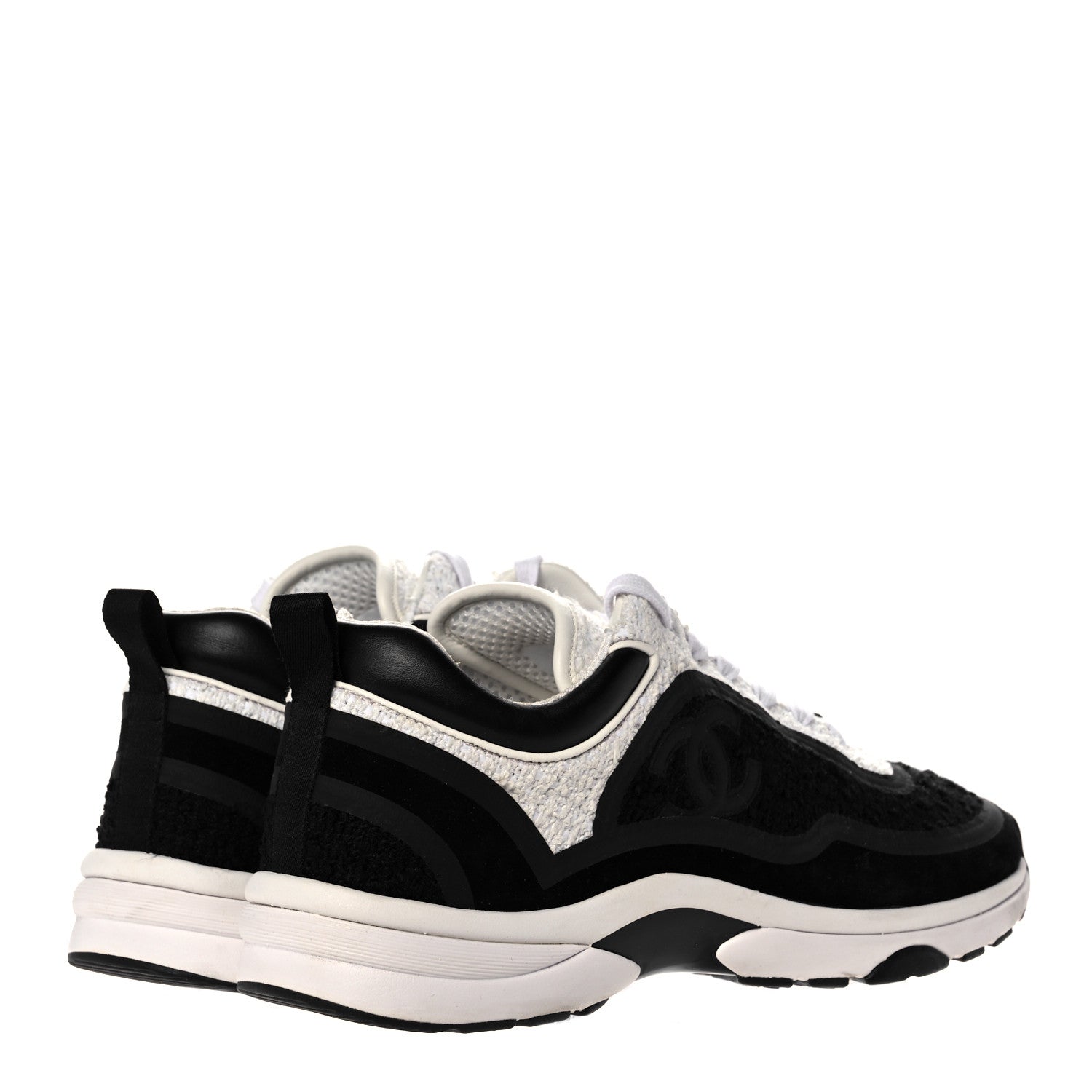 Chanel Tweed Suede Calfskin CC Sneakers 41 Black White 4 of 7