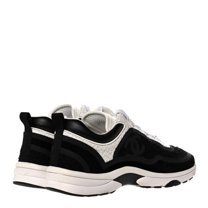 Chanel Tweed Suede Calfskin CC Sneakers 41 Black White 4 of 7