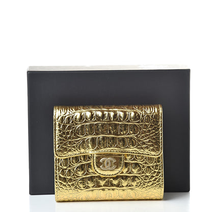 Chanel Metallic Calfskin Crocodile Embossed Cocodile Compact Flap Wallet Gold 10 of 10