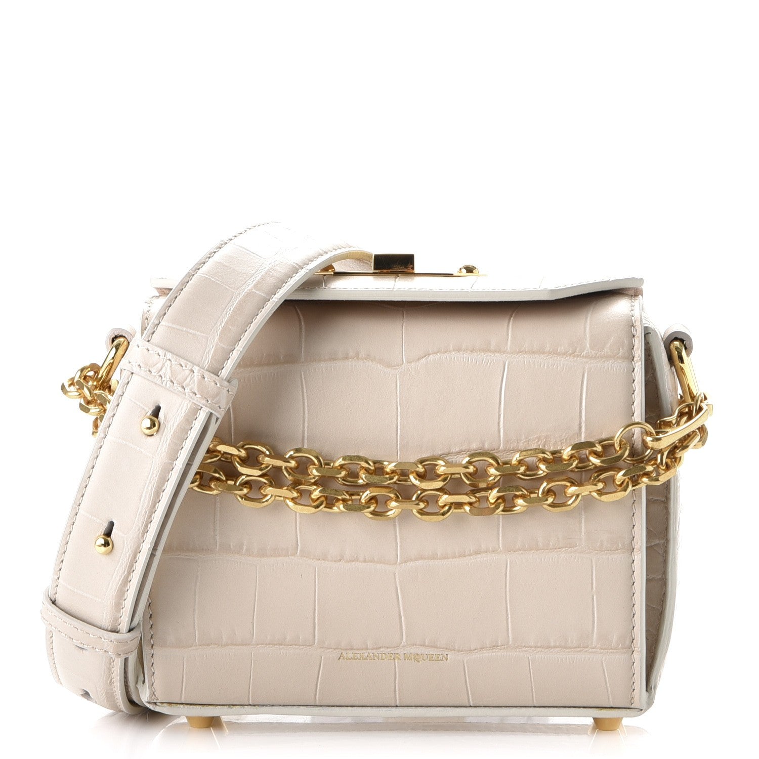 Alexander McQueen Calfskin Crocodile Embossed Box Shoulder Bag 16 Cream 1 of 7