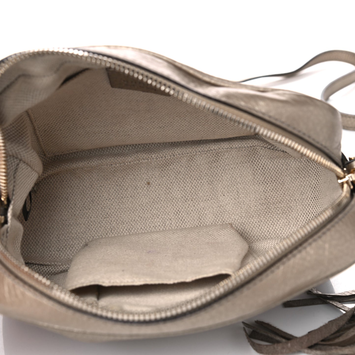 Metallic Pebbled Calfskin Small Soho Disco Bag Golden Beige