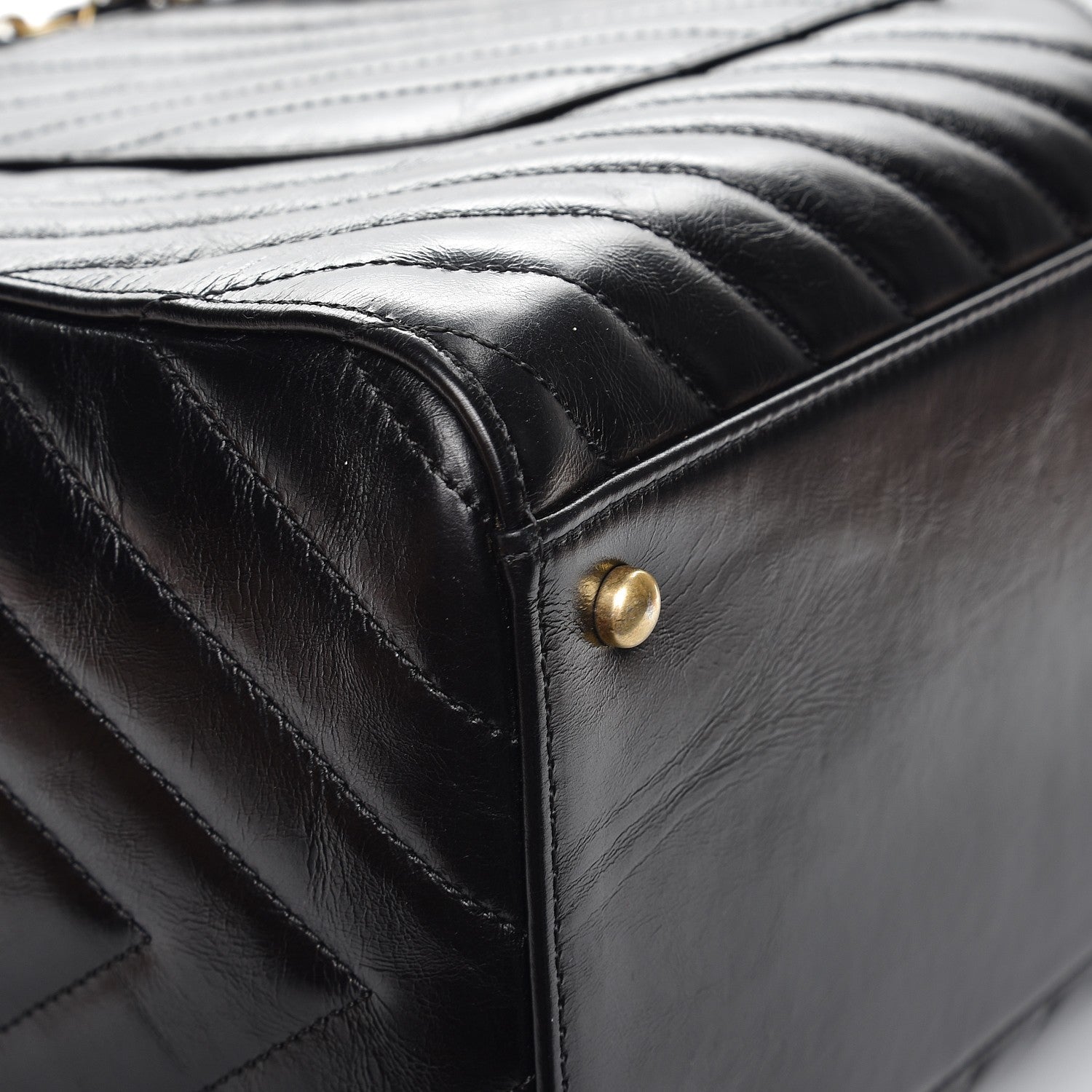 Chanel Glazed Calfskin Chevron Quilted Shopper Tote Black 15 of 15