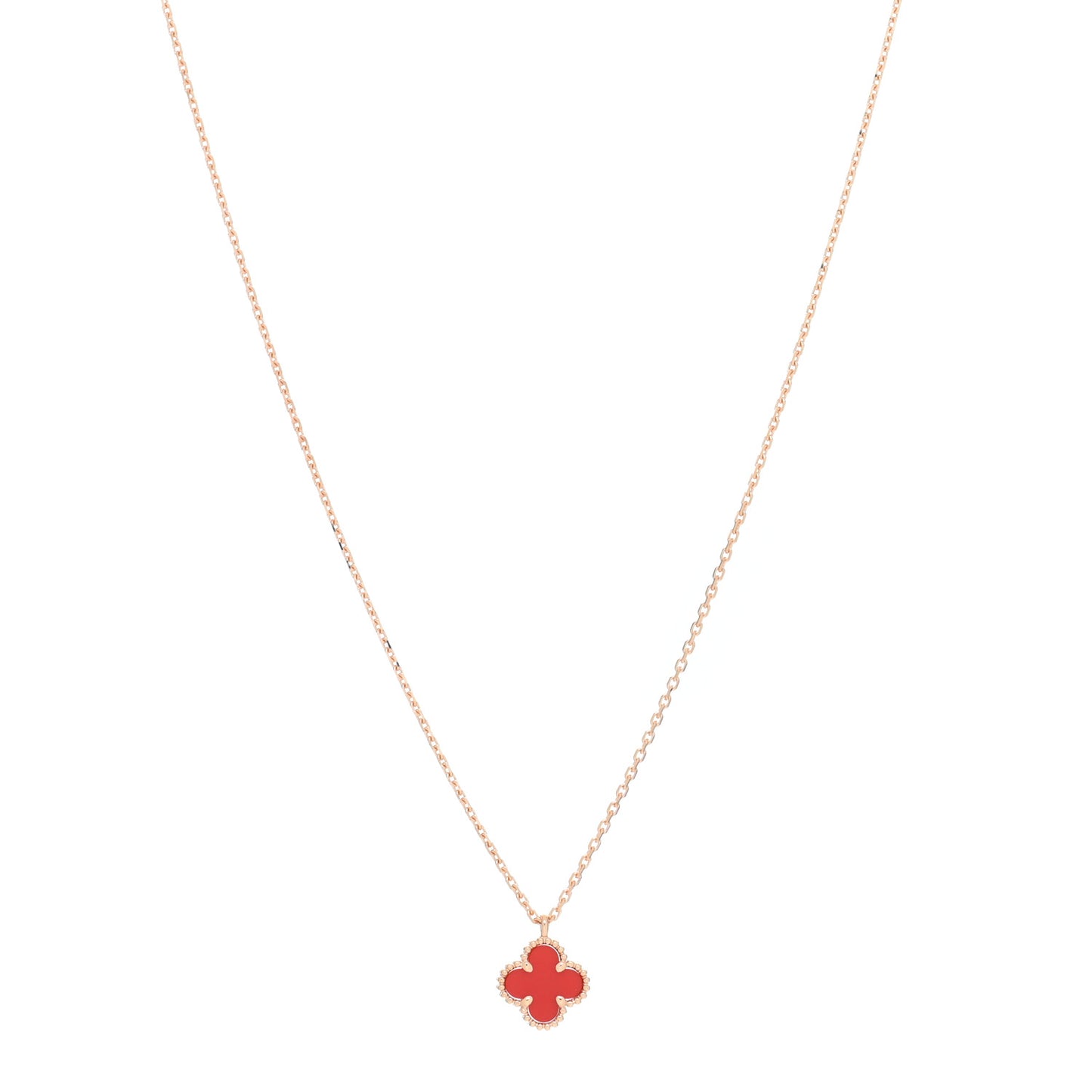 18K Rose Gold Carnelian Sweet Alhambra Pendant Necklace