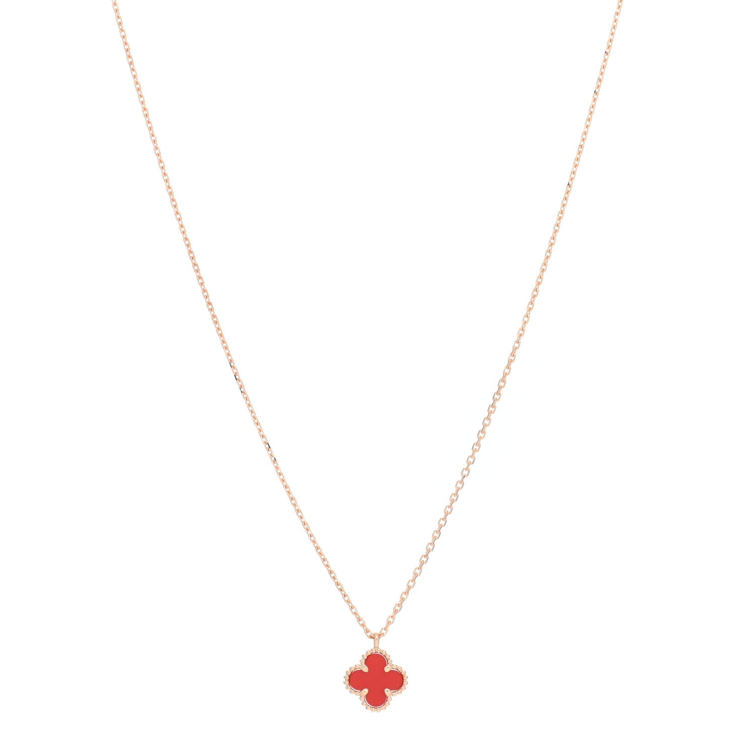 Van Cleef & Arpels 18K Rose Gold Carnelian Sweet Alhambra Pendant Necklace 1 of 5