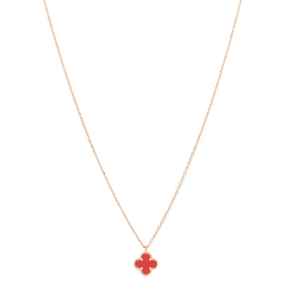 Van Cleef & Arpels 18K Rose Gold Carnelian Sweet Alhambra Pendant Necklace 1 of 5