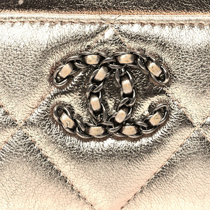 Chanel Metallic Lambskin Quilted Chanel 19 Card Holder Gold 9 of 11