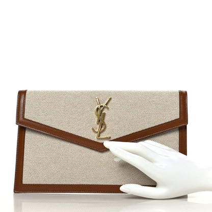 Saint Laurent Canvas Uptown Pouch Natural Beige Brick 2 of 6