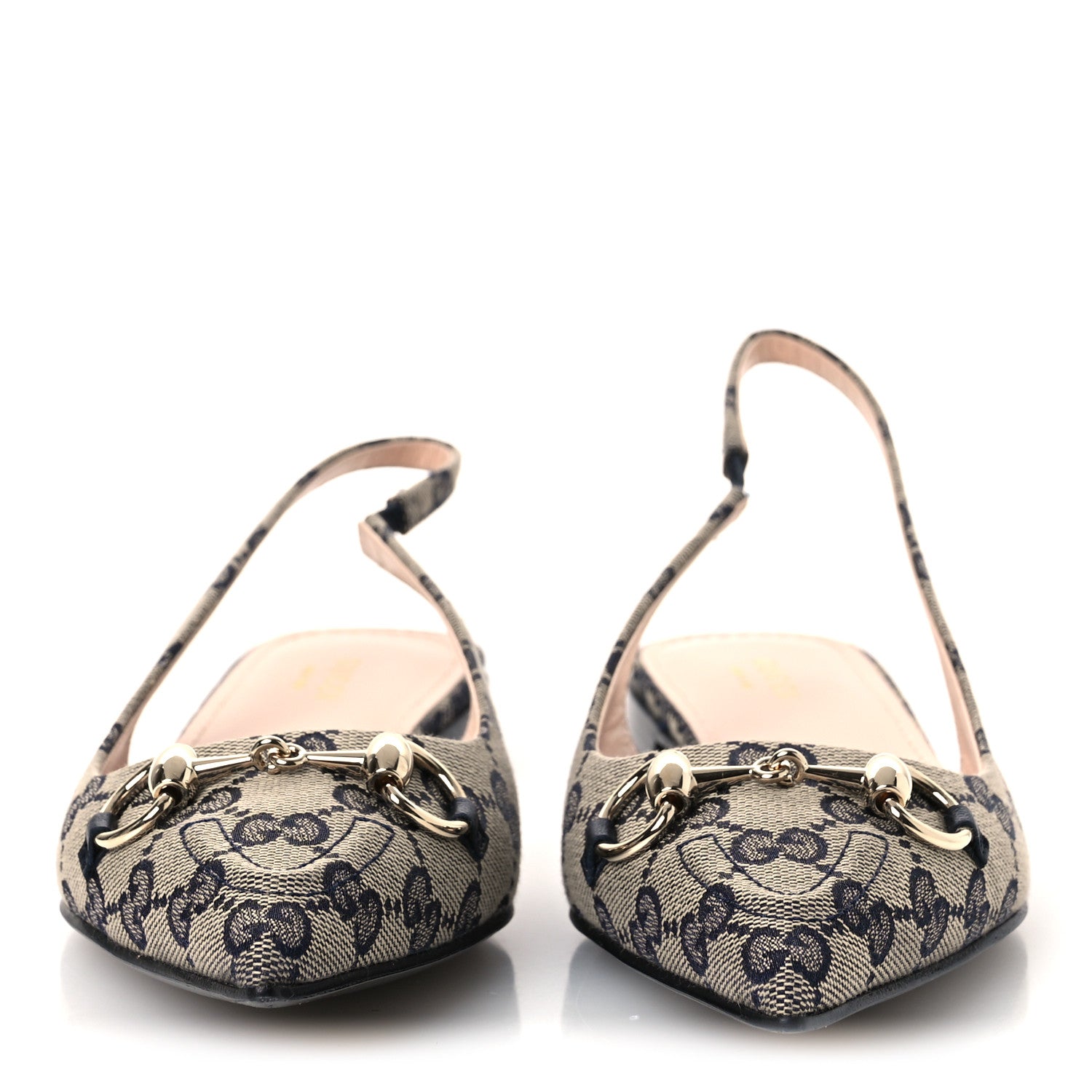 Gucci Monogram Horsebit Womens Slingback Ballet Flat 37.5 Beige Blue 3 of 13