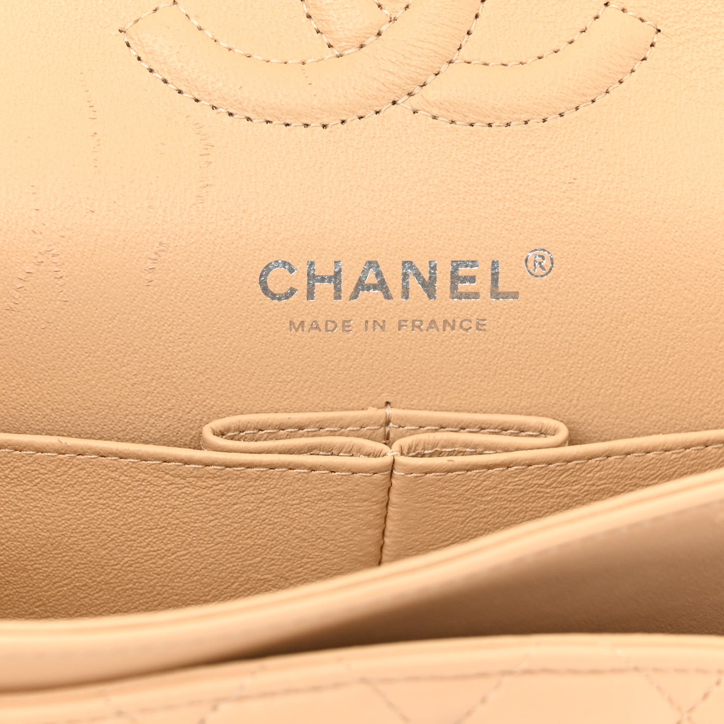 Lambskin Quilted Medium Double Flap Beige