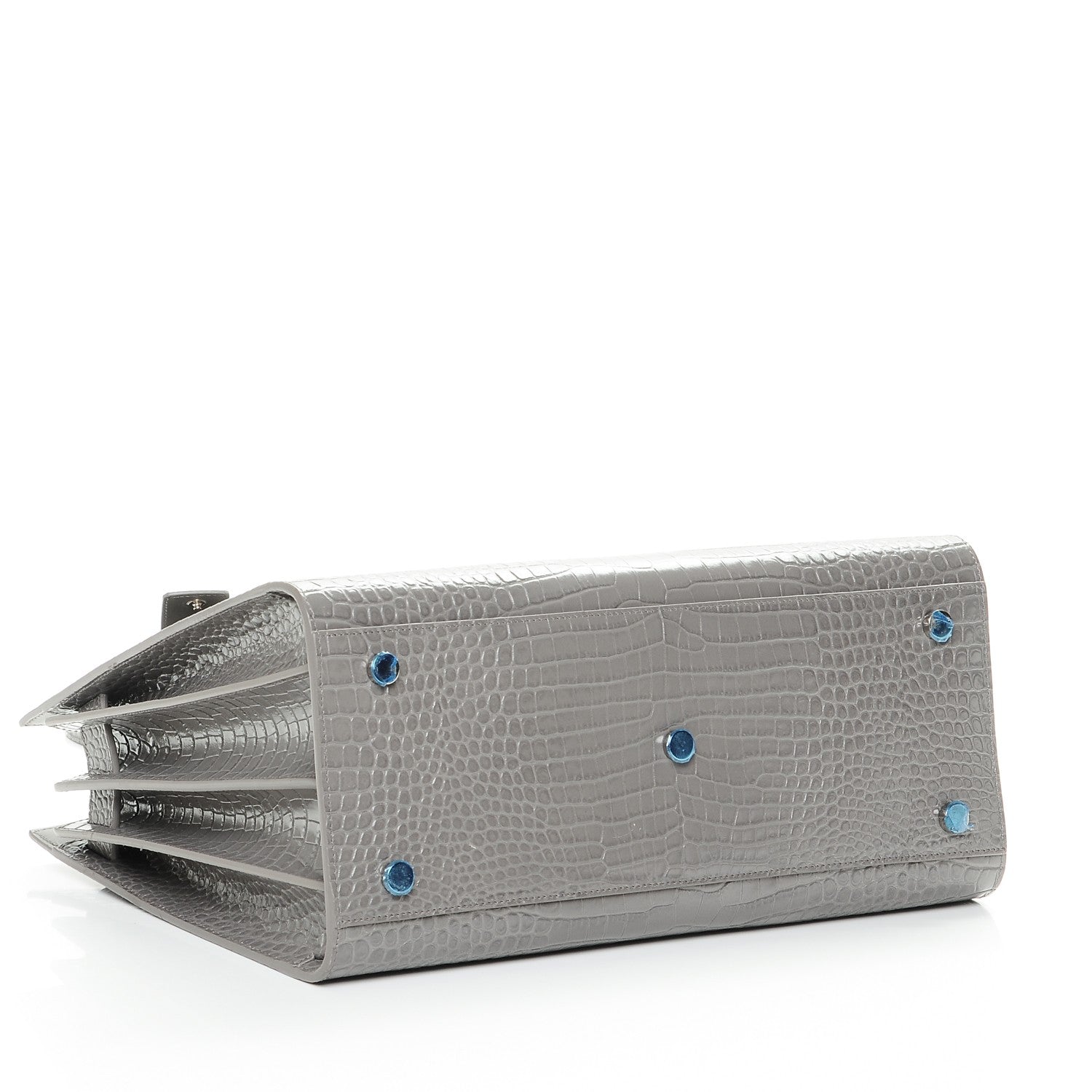 Saint Laurent Calfskin Crocodile Embossed Small Sac De Jour Fog 4 of 7