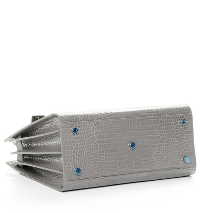 Saint Laurent Calfskin Crocodile Embossed Small Sac De Jour Fog 4 of 7