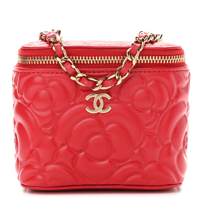 Chanel Lambskin Camellia Embossed Mini Vanity Case With Chain Red 1 of 10