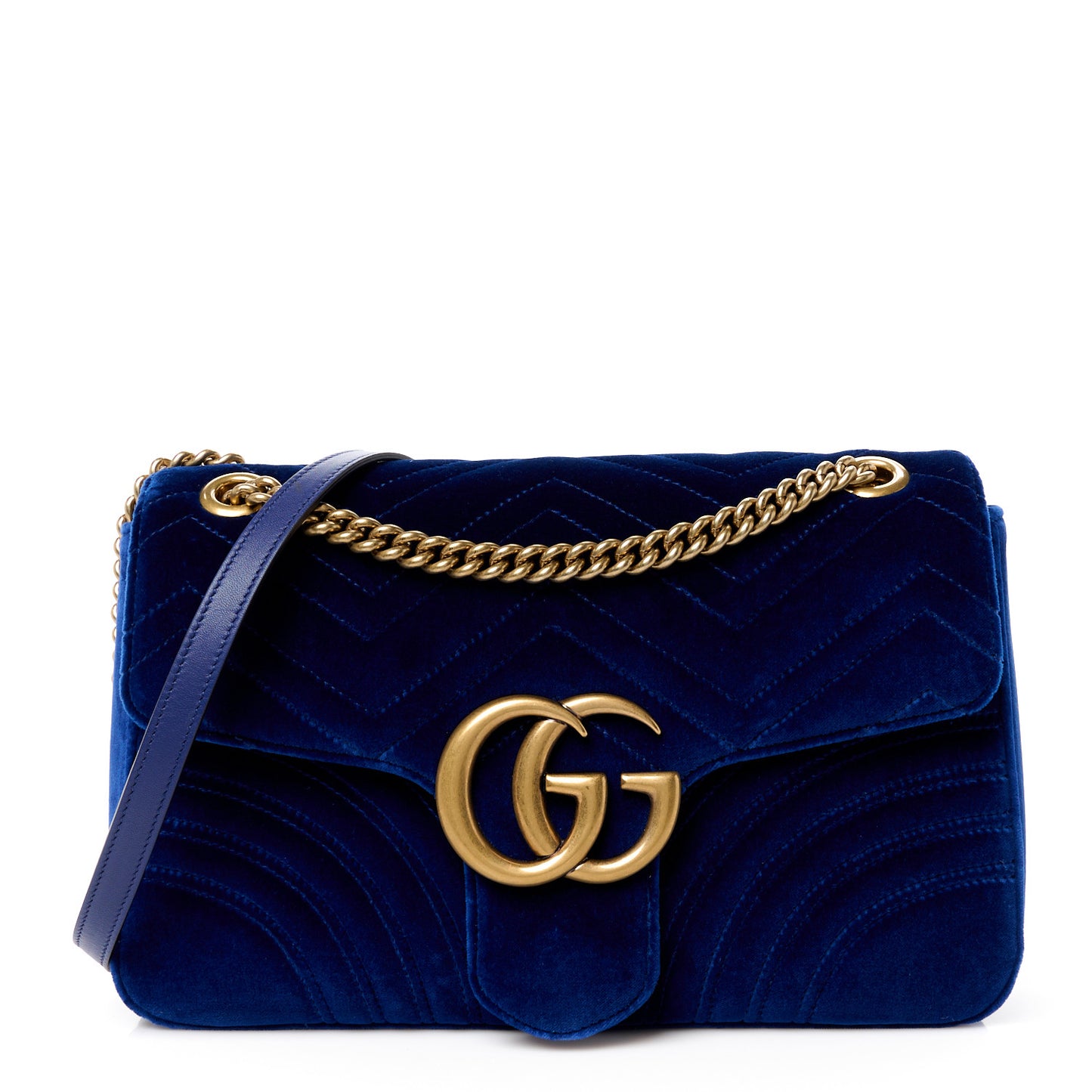 Velvet Matelasse Medium GG Marmont Shoulder Bag Cobalt Blue