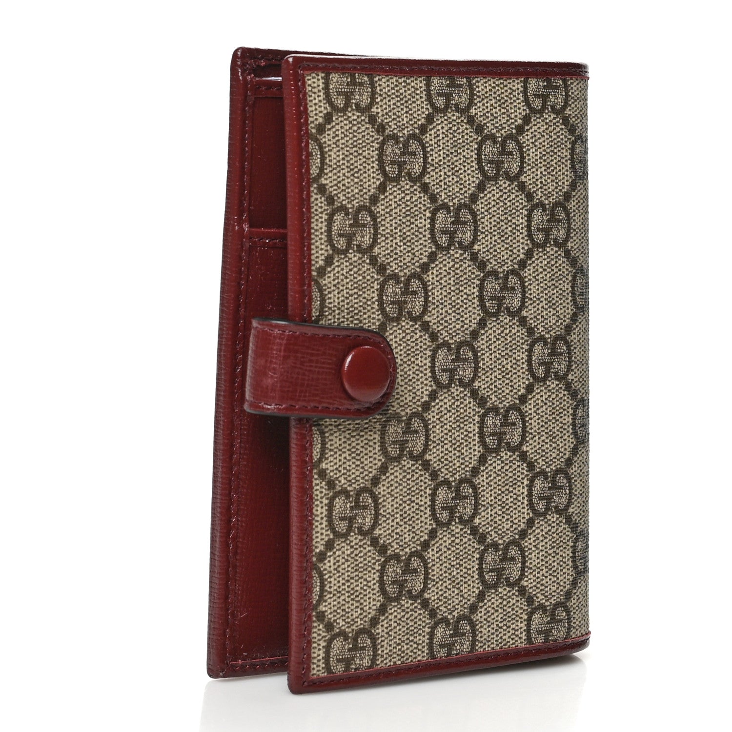 Gucci GG Supreme Monogram Azalea Calfskin Retro Interlocking G Passport Case Beige Red 3 of 8