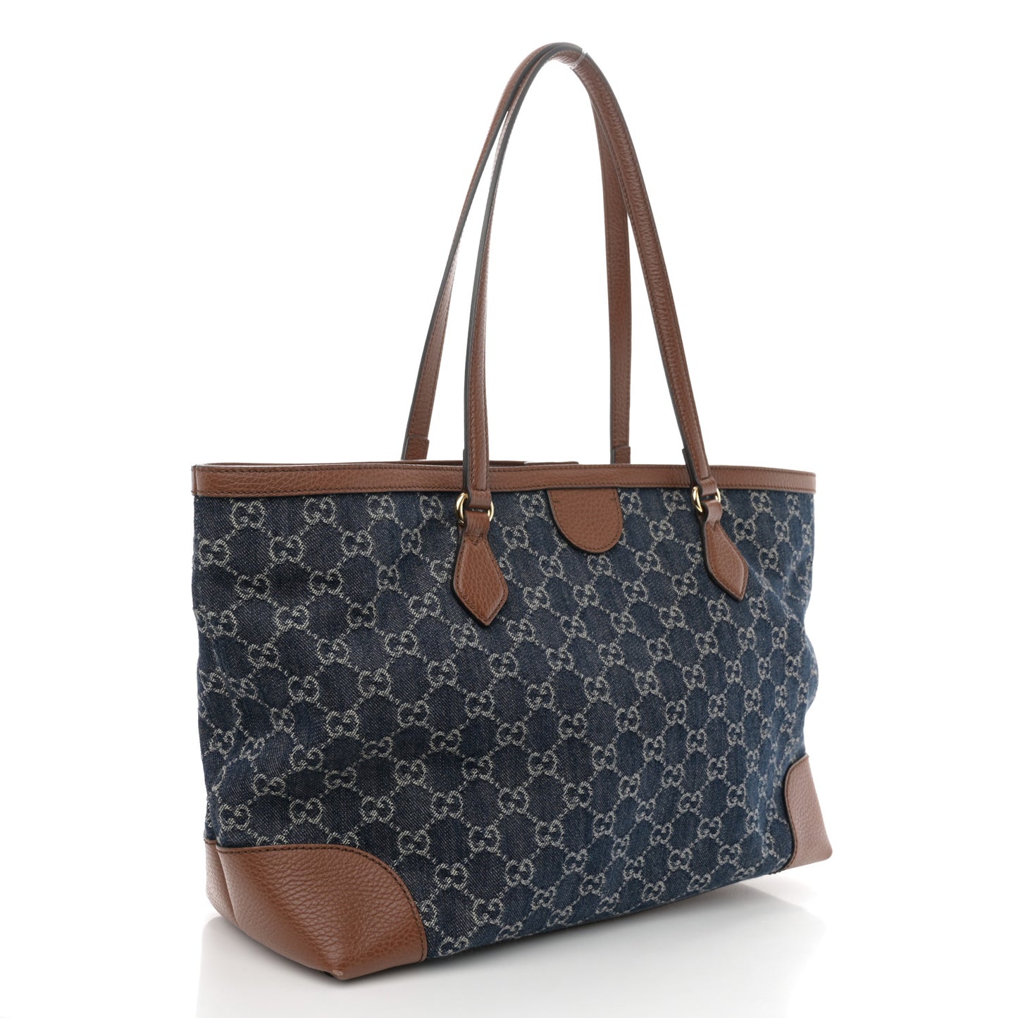 New Denim GG Monogram Medium Ophidia Shopping Tote Blue Tea Cuir