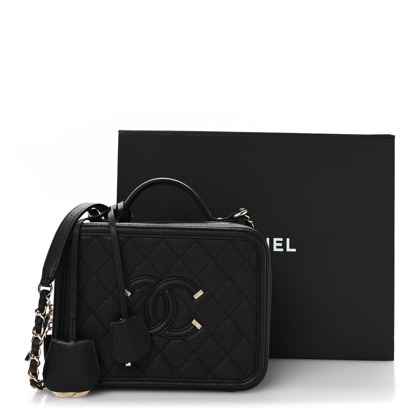 Caviar Quilted Medium CC Filigree Vanity Case Black
