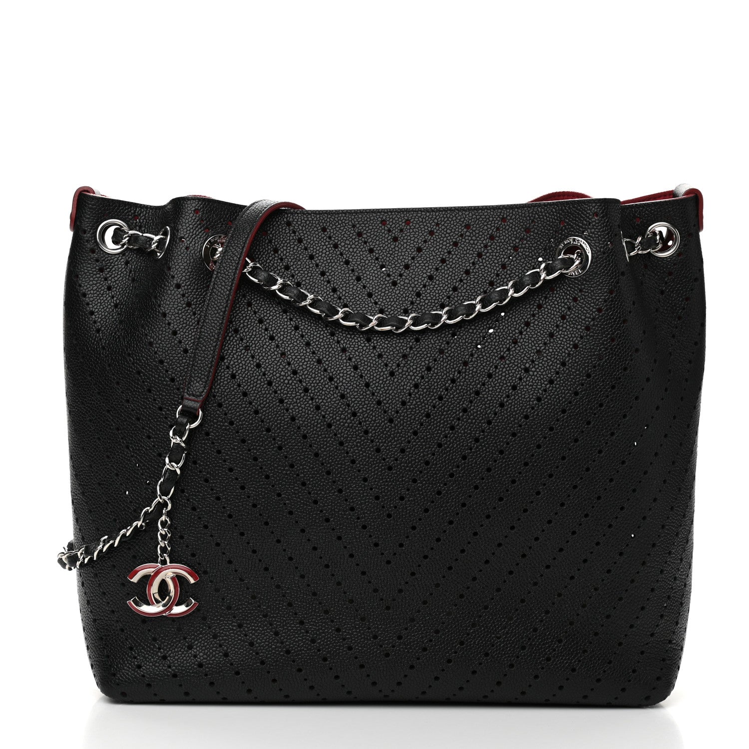 Chanel Perforated Caviar Drawstring Bucket Bag Black 3 of 12