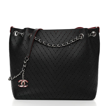 Chanel Perforated Caviar Drawstring Bucket Bag Black 3 of 12