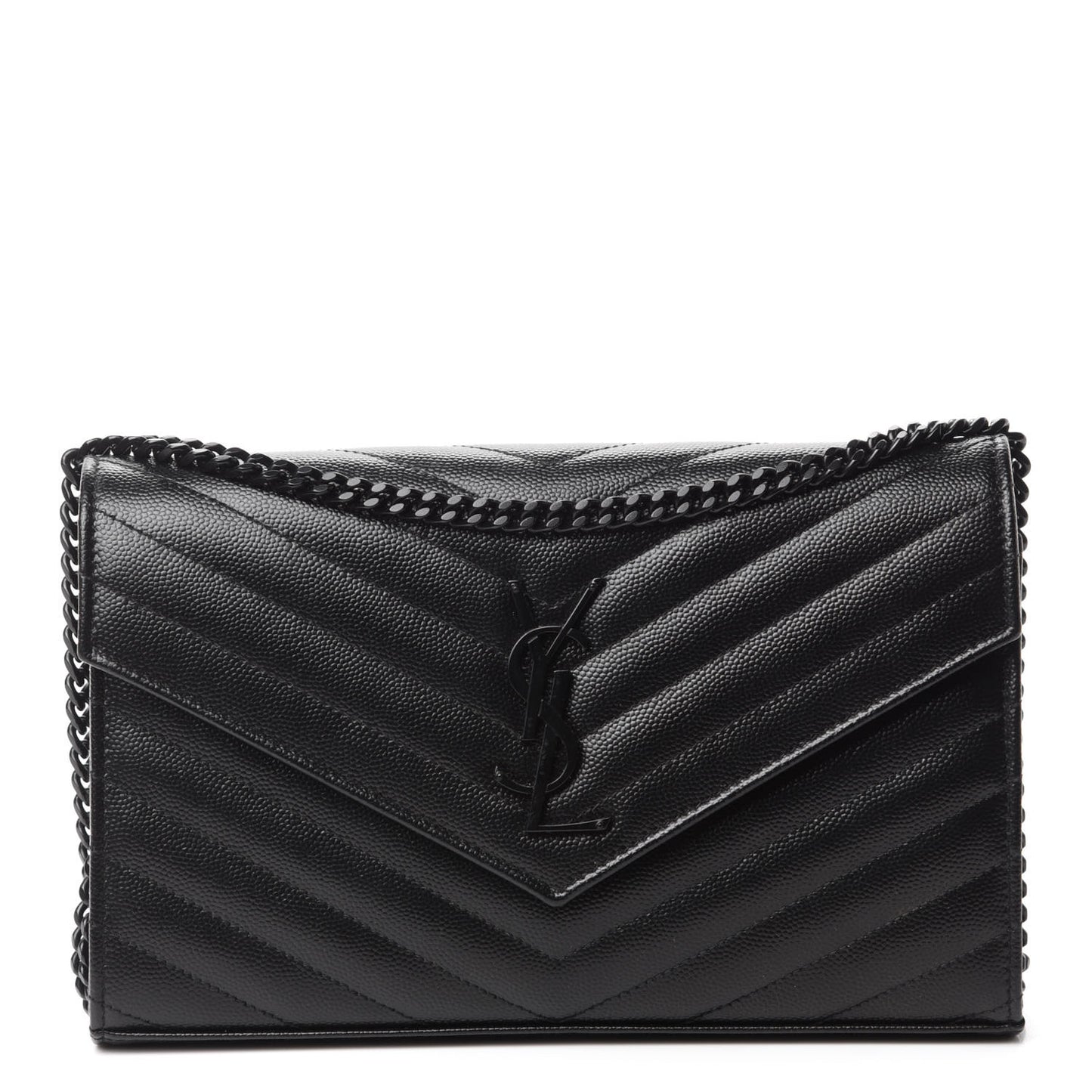 Grain De Poudre Matelasse Chevron Monogram Chain Wallet Black