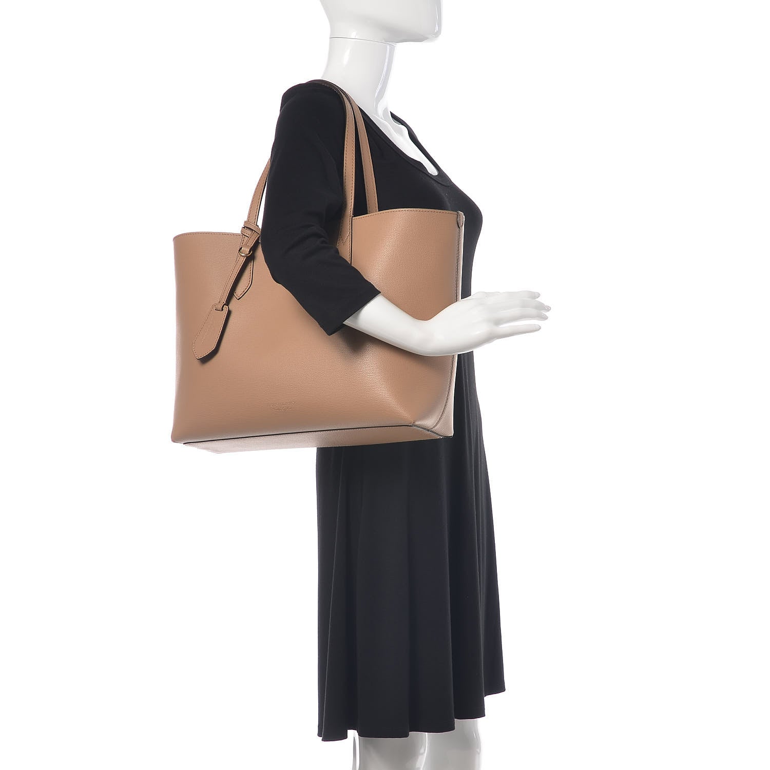 Burberry Grainy Calfskin Haymarket Check Medium Reversible Tote Camel 2 of 15