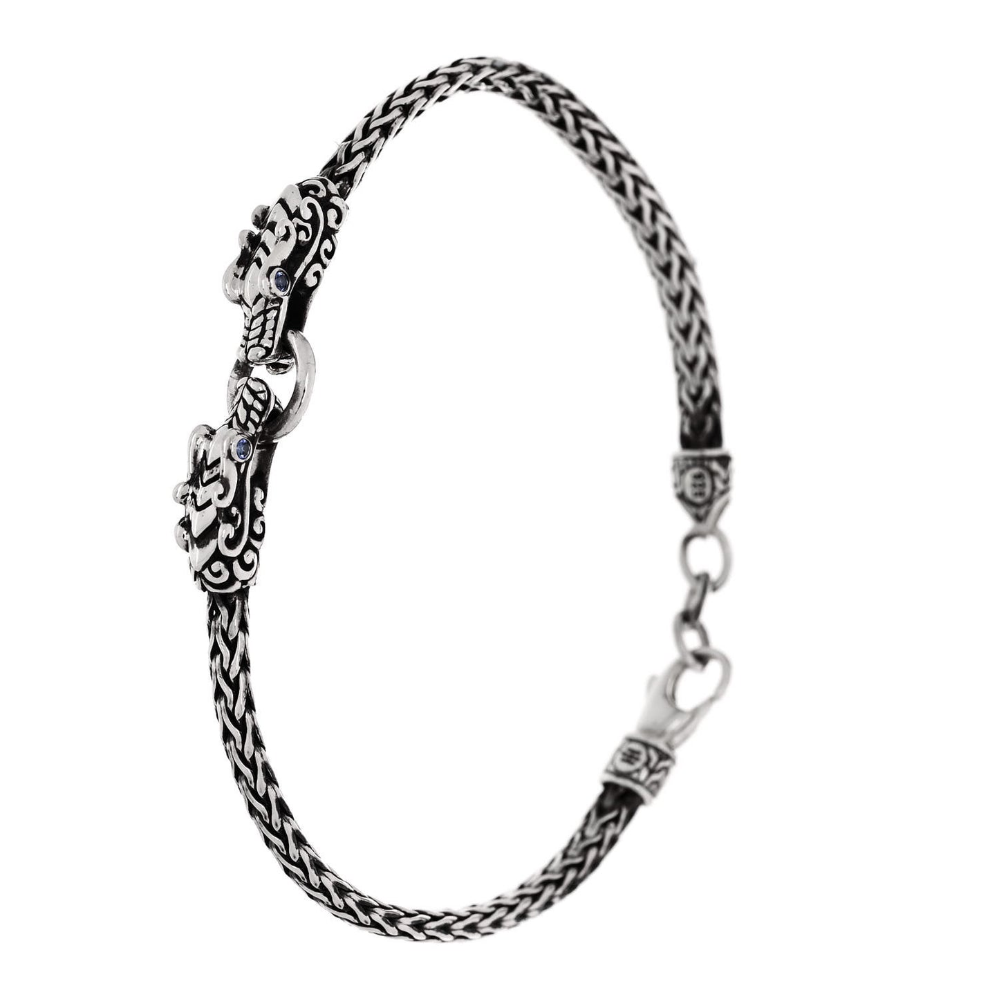 JOHN HARDY Sterling Silver Blue Sapphire Double Dragon Head Legends Naga Bracelet