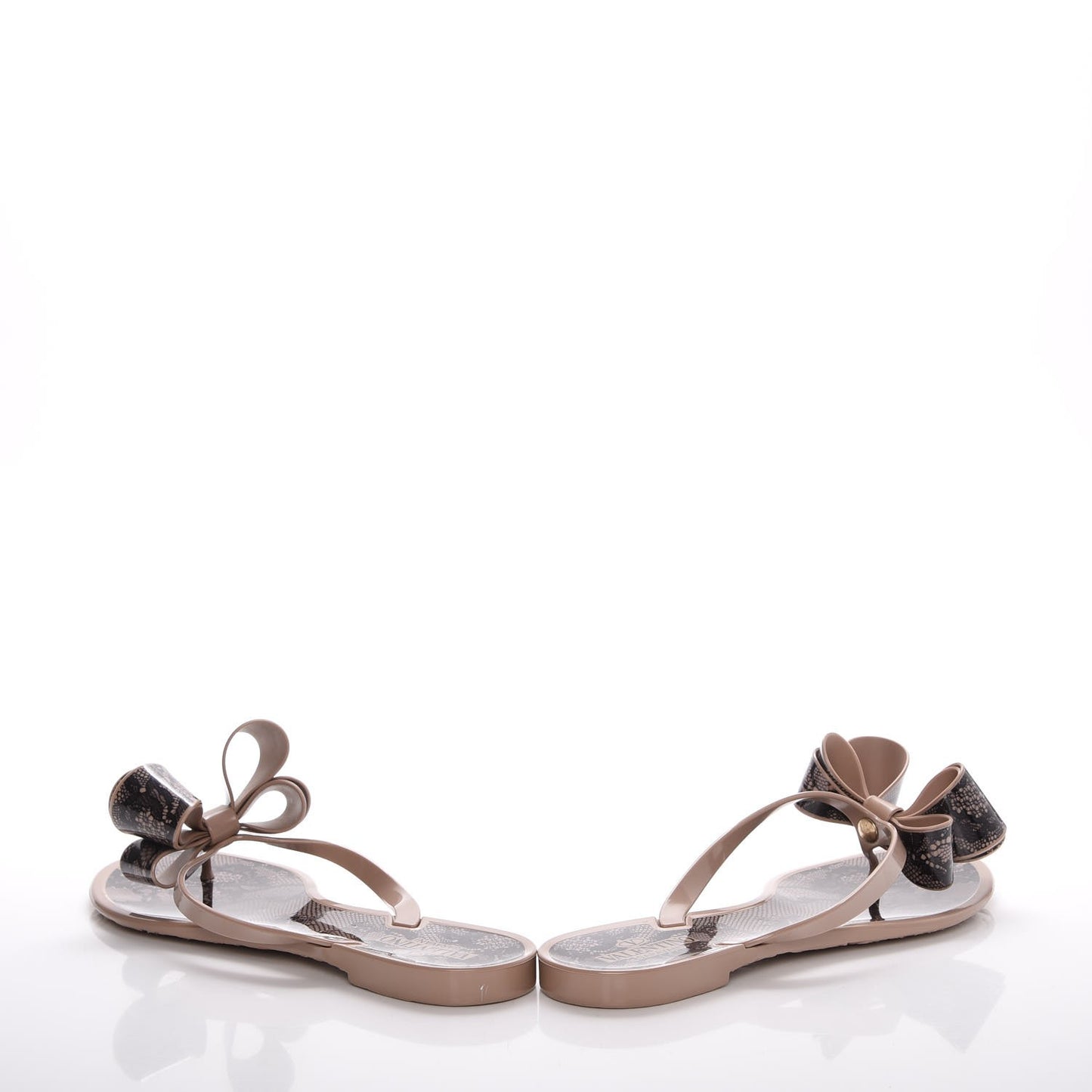 PVC Jelly Lace Print Bow Thong Sandals 39 Black Poudre