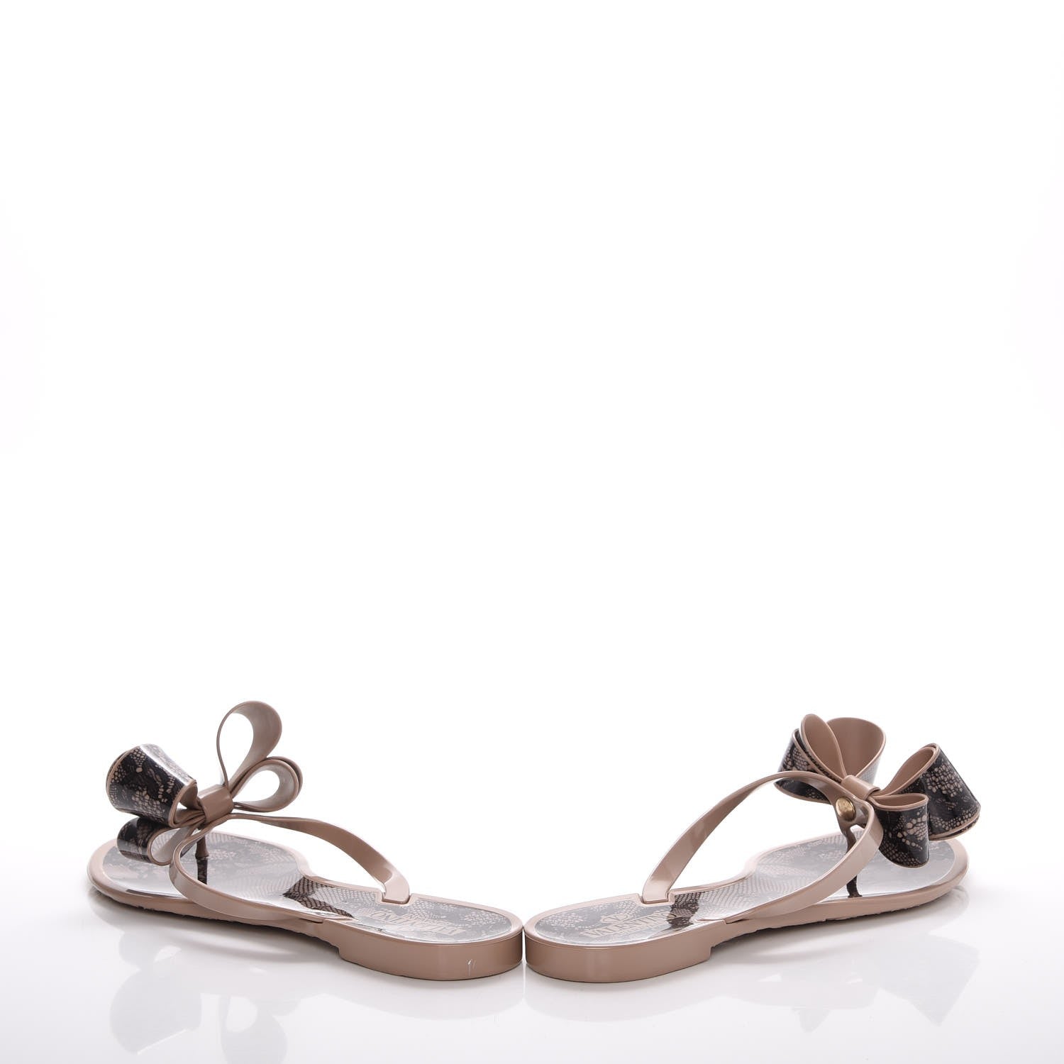 Valentino Garavani PVC Jelly Lace Print Bow Thong Sandals 39 Black Poudre 5 of 11