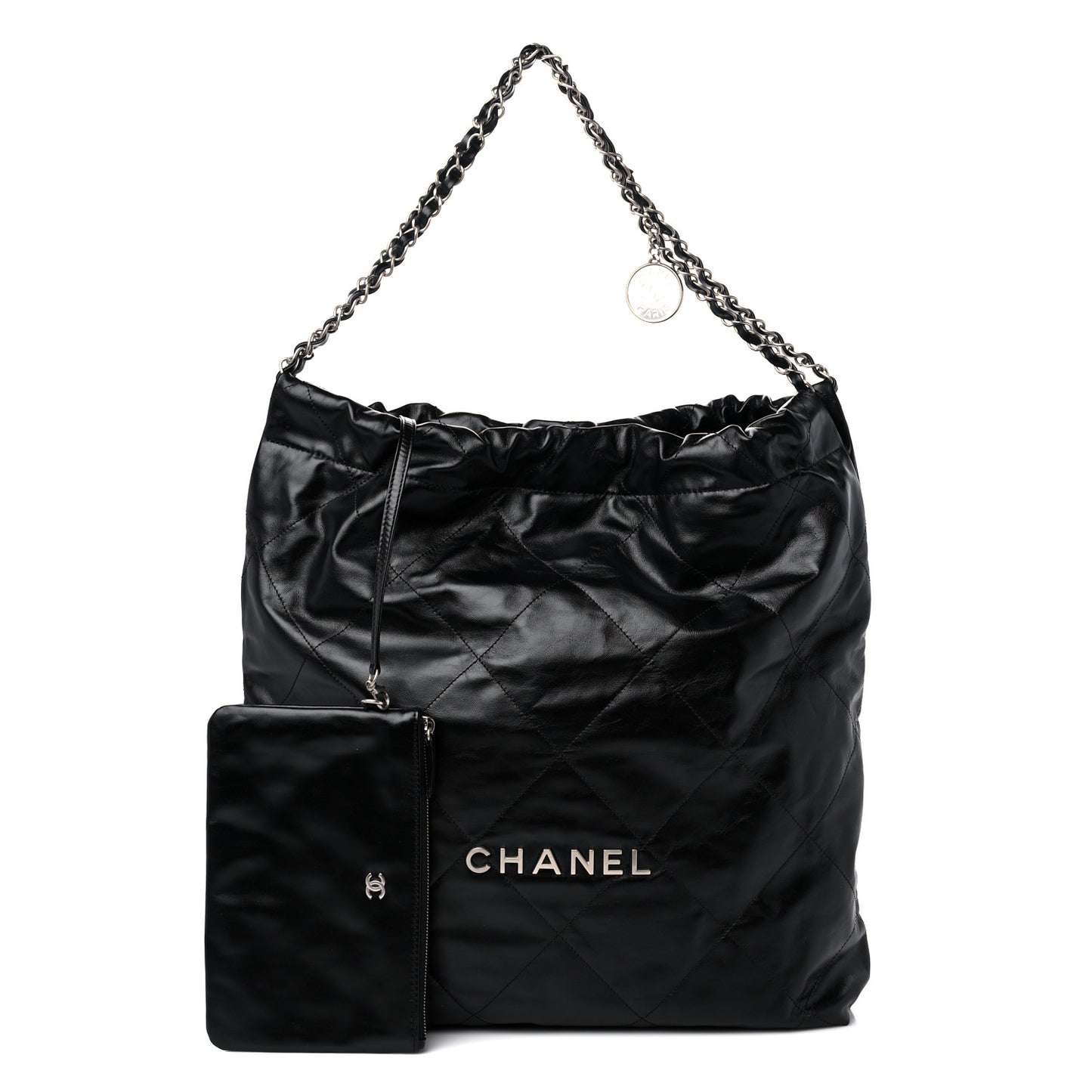Shiny Calfskin Quilted Large Chanel 22 Black