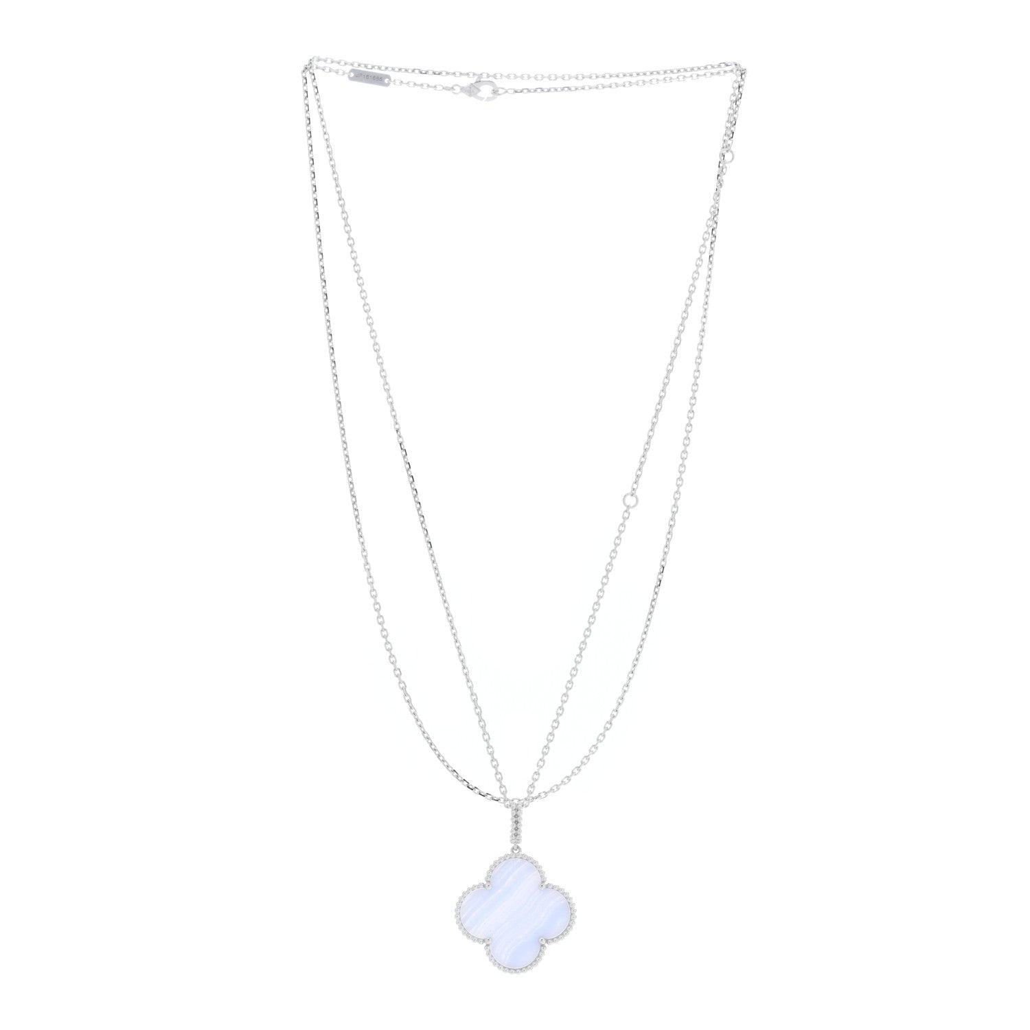 Van Cleef & Arpels 18K White Gold Chalcedony Magic Alhambra Pendant Long Necklace 3 of 5