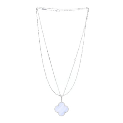 Van Cleef & Arpels 18K White Gold Chalcedony Magic Alhambra Pendant Long Necklace 3 of 5