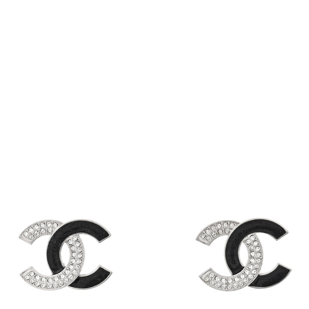 Chanel Crystal Enamel CC Earrings Silver Black 1 of 4