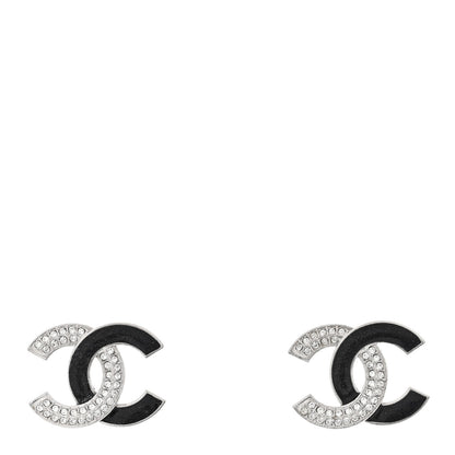 Chanel Crystal Enamel CC Earrings Silver Black 1 of 4