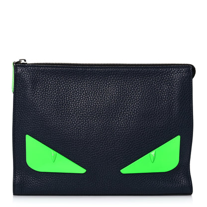 Fendi Vitello Monster Eyes Pouch Black Green 1 of 10
