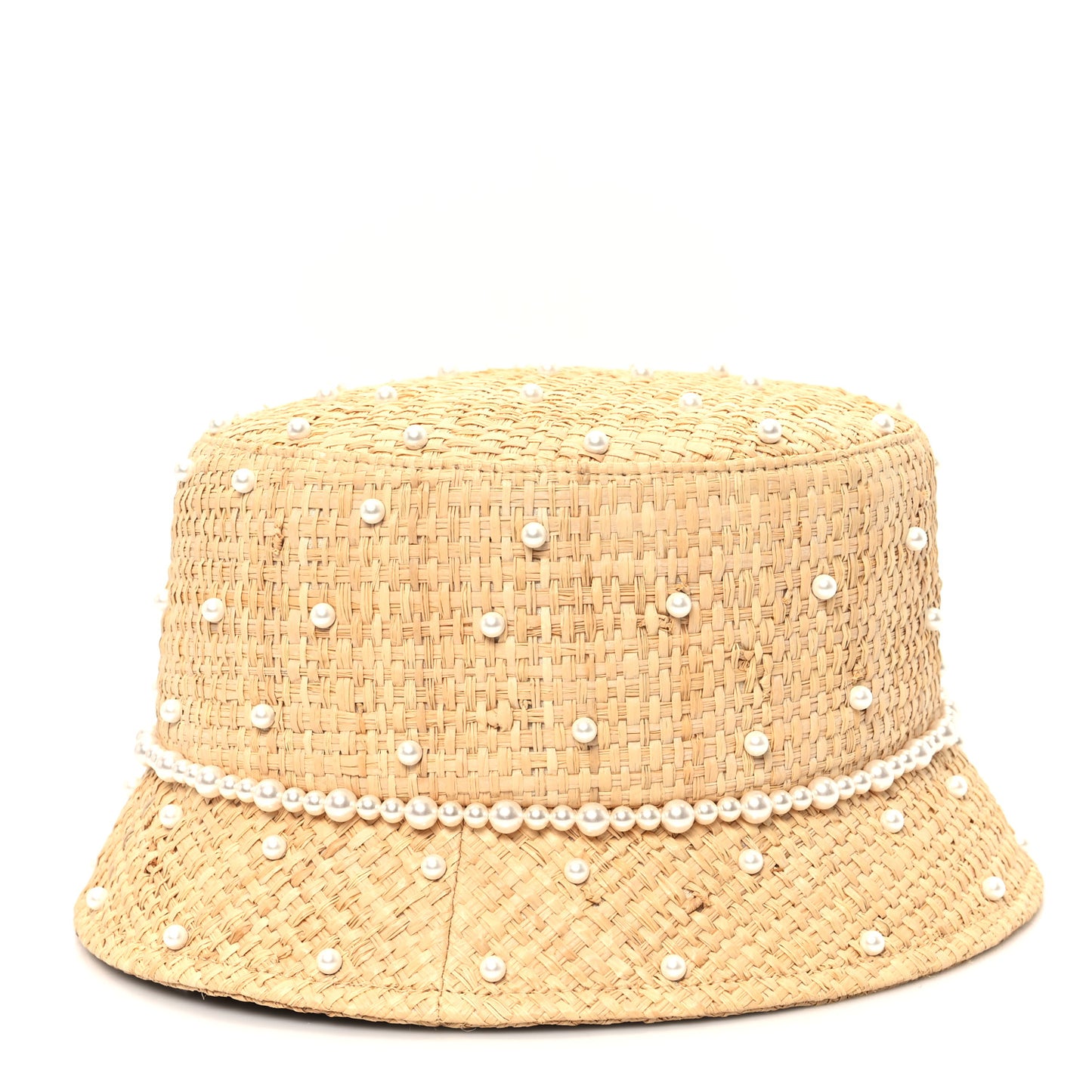 Straw Pearl Logo Bucket Hat L Beige