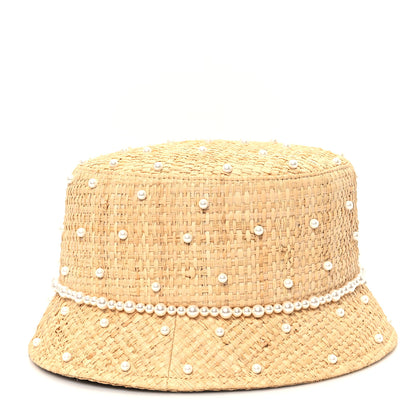 Chanel Straw Pearl Logo Bucket Hat L Beige 6 of 9