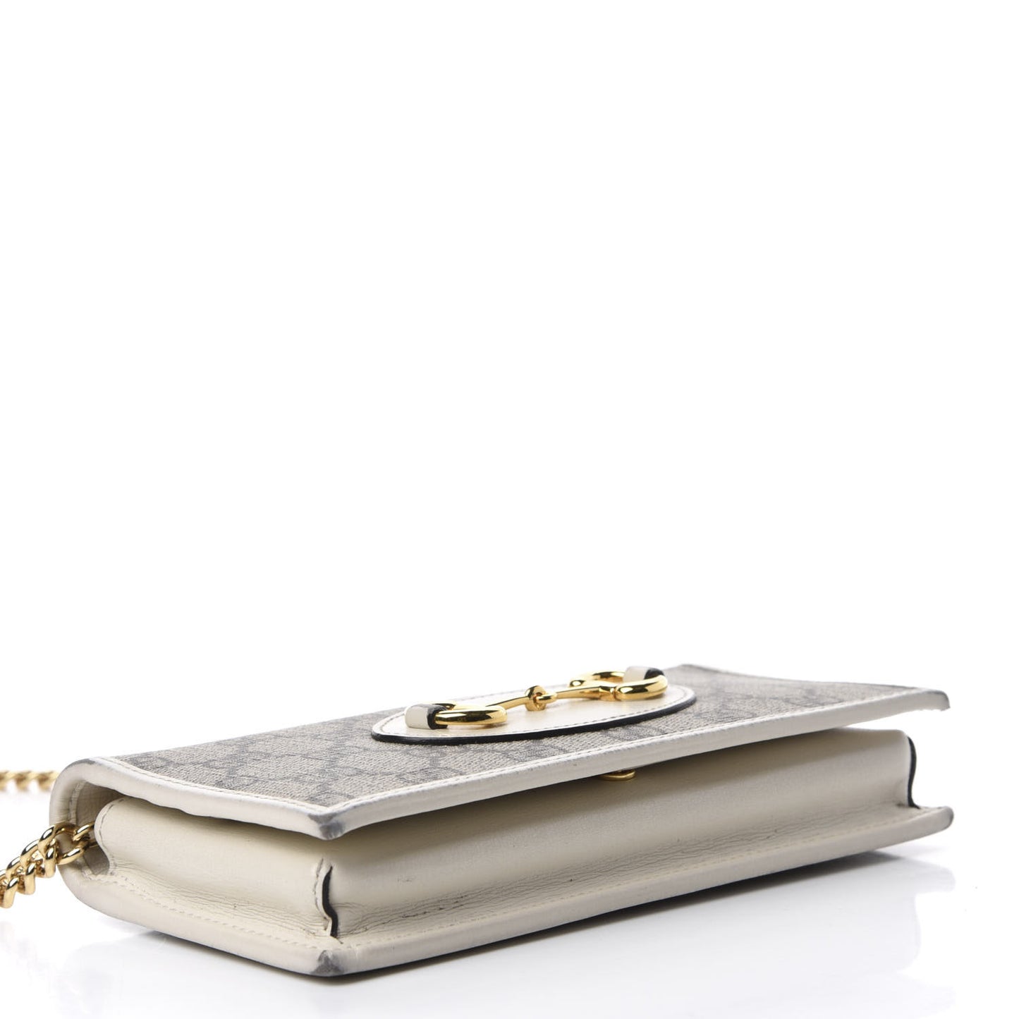 GG Supreme Monogram Azalea Calfskin Horsebit 1955 Wallet On Chain Beige Ebony Mystic White