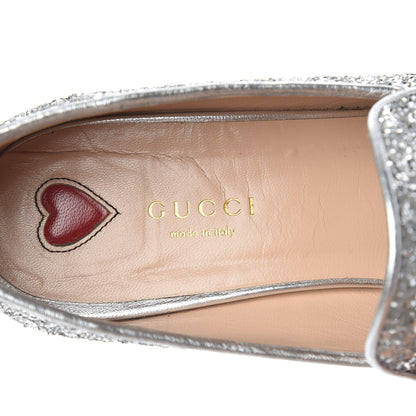 Gucci Glitter Web Peyton Loafers 38 Silver 9 of 11
