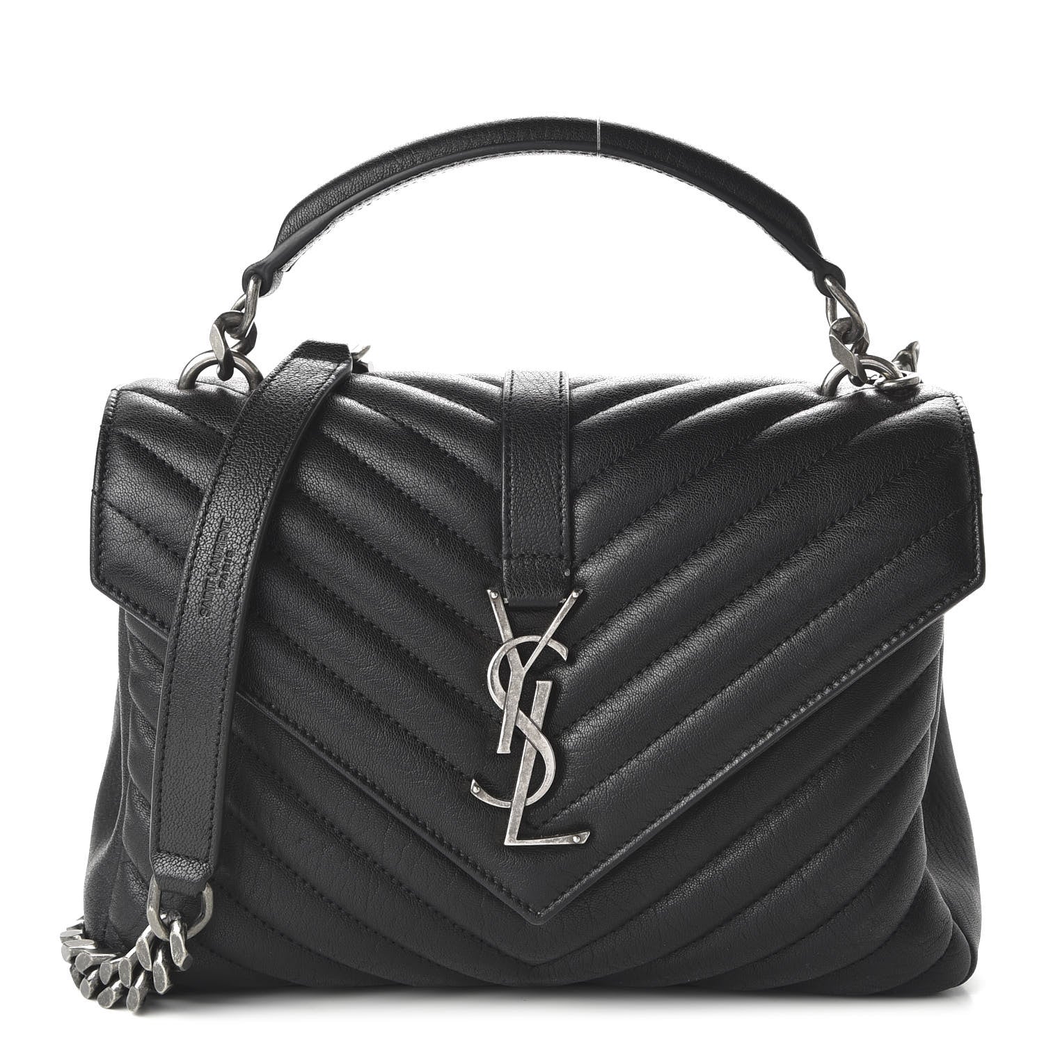 Saint Laurent Sheepskin Matelasse Chevron Monogram Medium College Bag Black 1 of 12